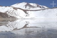 The "Quebrada del Agua" lagoon, semi-frozen, near the Socompa pass and volcano (Argentina-Chile border), province of Salta, Argentina