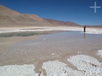 Water 'eye' on the Tolar Grande salt flat, on the Altiplano (Puna) of Salta, Argentina