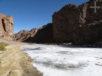 A 'vega' (water, pasture), frozen river, near Antofagasta de la Sierra, province of Catamarca, Argentina