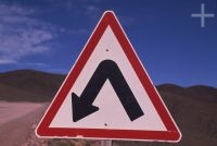 Highway sign, Argentina, on the Andean Altiplano (Puna, high plateau), the Andes Cordillera