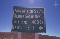 Highway sign, Argentina, on the Andean Altiplano (Puna, high plateau), the Andes Cordillera