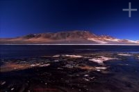 Lagoon and salar, volcano, Chile, in the Andean Altiplano (high plateau), the Andes Cordillera