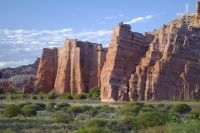 Rock formation known as 'Los Castillos' (The Castles), in the valley known as the 'Quebrada de Cafayate', province of Salta, Argentina Rock formation known as 'Los Castillos' (The Castles), in the valley known as the 'Quebrada de Cafayate', province of Salta, Argentina