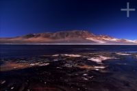 Lagoon and salar, volcano, Chile, in the Andean Altiplano (high plateau), the Andes Cordillera Lagoon and salar, volcano, Chile, in the Andean Altiplano (high plateau), the Andes Cordillera